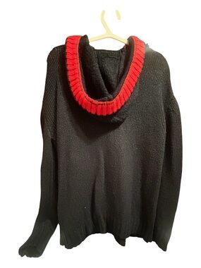 Navy/black Hooded Knit Sweater with Red Hood Trim women’s medium